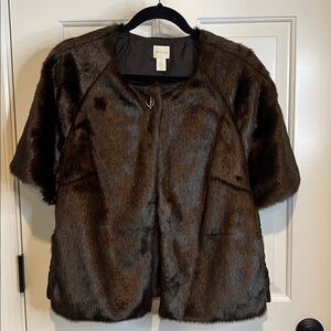 Chico’s Faux Fur Cropped Jacket | Lightly Padded Back | Short Sleeve | Size L